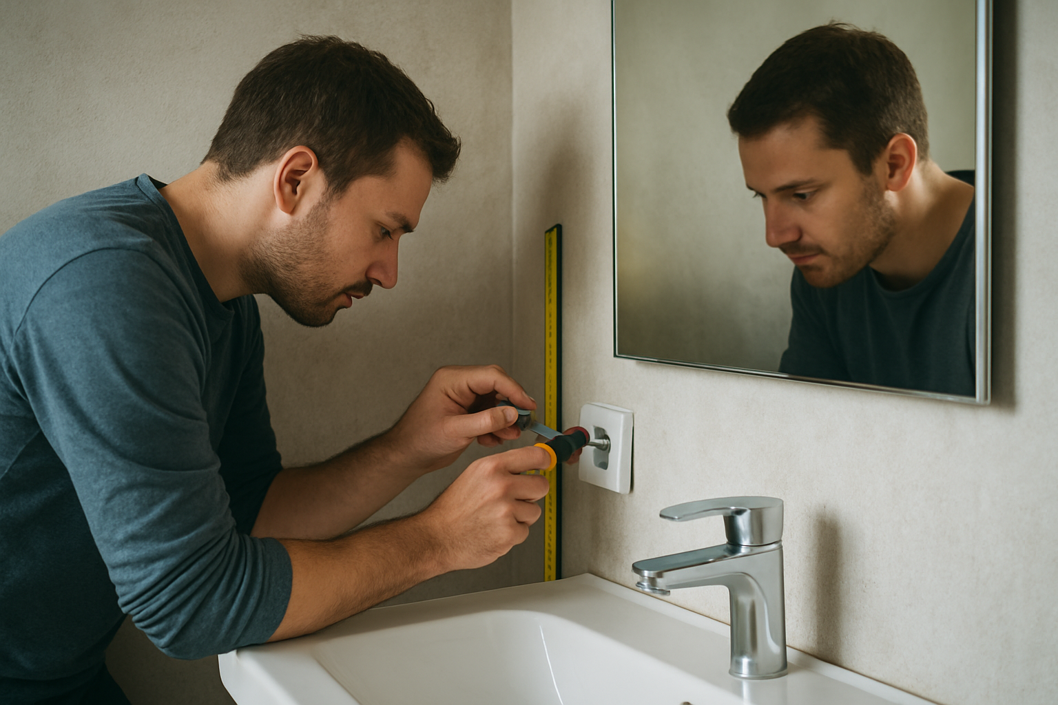 Hauteur alimentation électrique miroir salle de bain : normes, distances de sécurité et cotes idéales pour un raccordement parfait