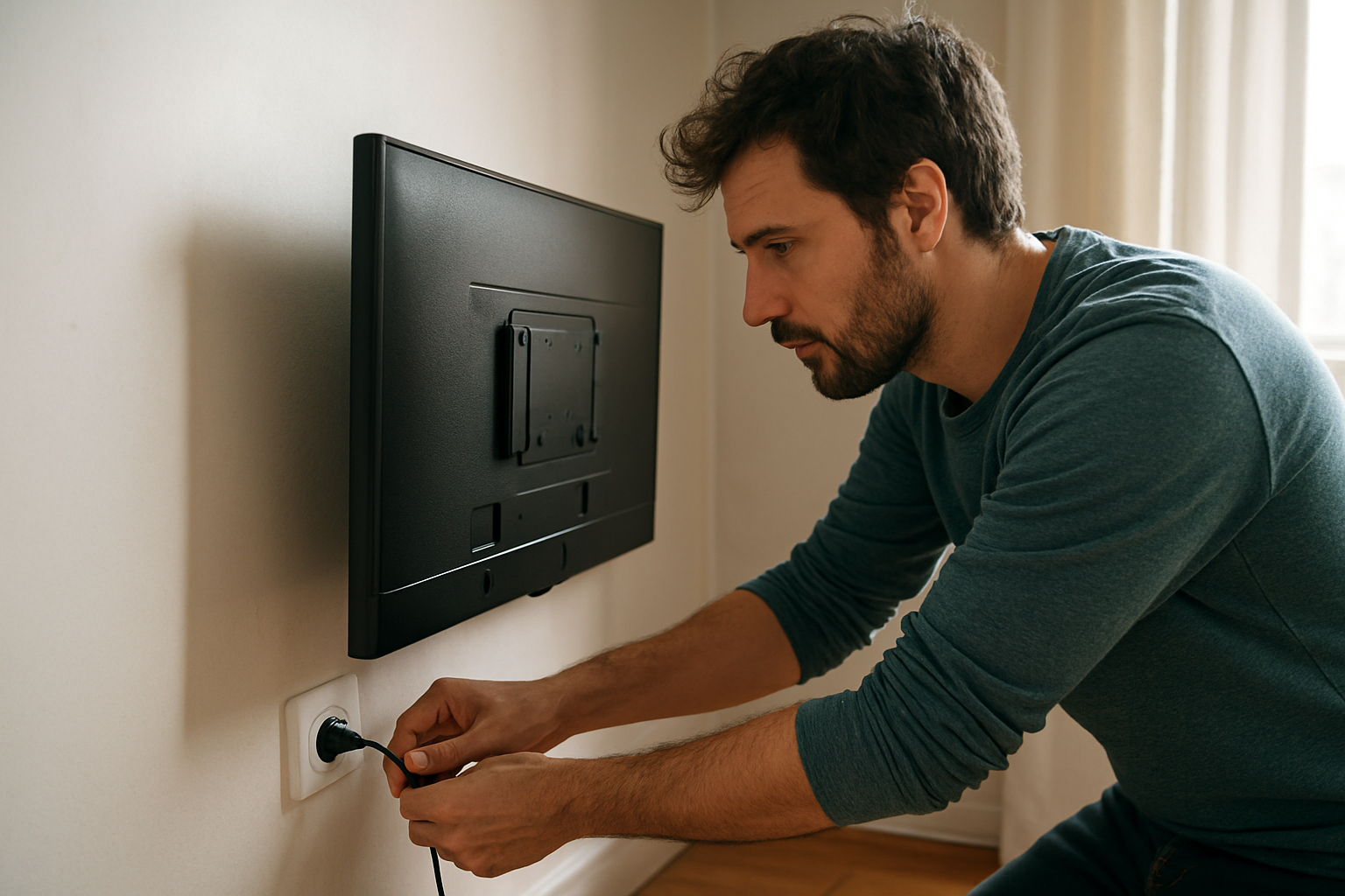 Quelle hauteur idéale pour une prise TV murale : nos conseils pour la cacher derrière l’écran